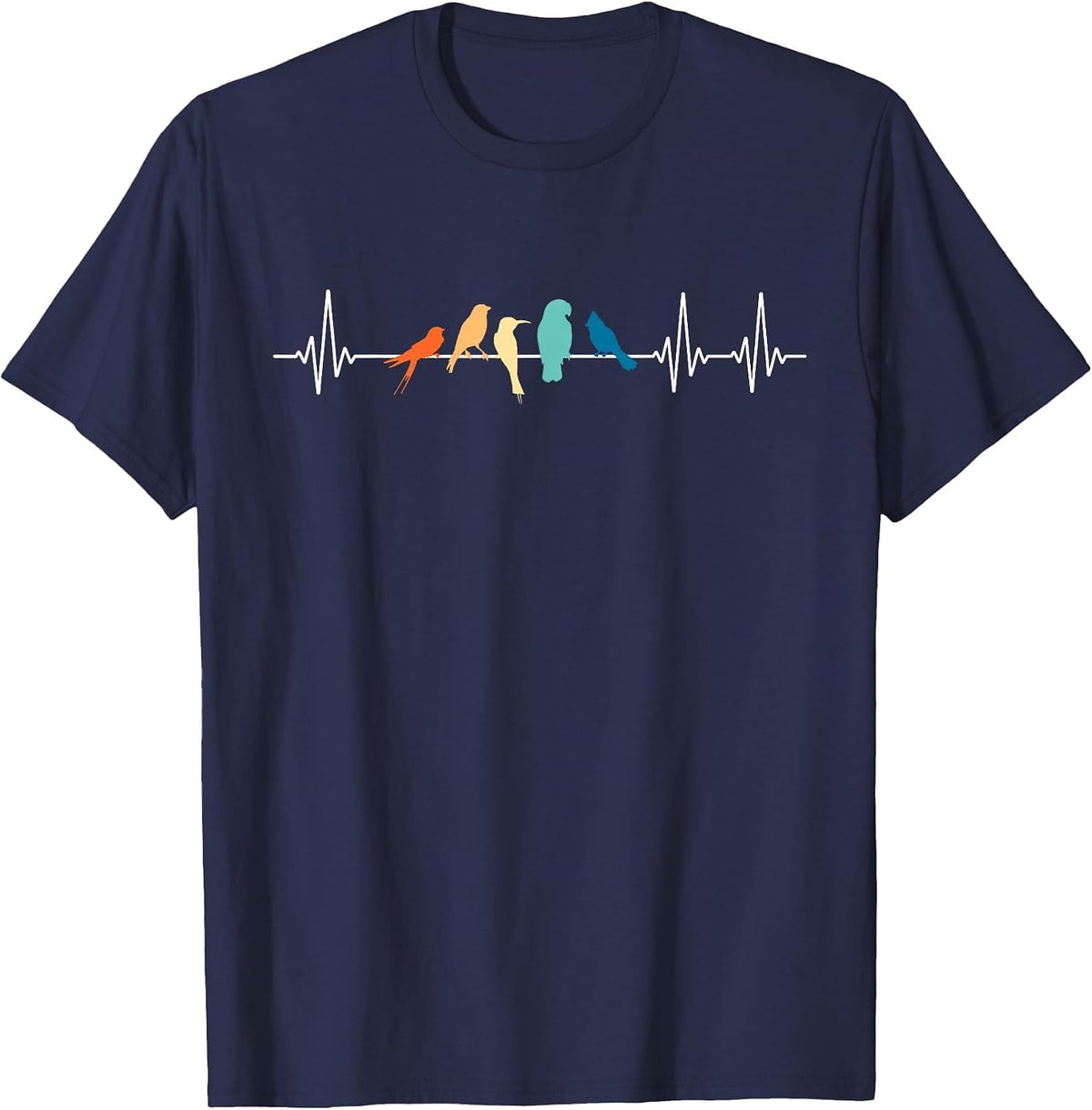 Ornithology Birdwatching Birder Heartbeat T-Shirt - Navy Blue