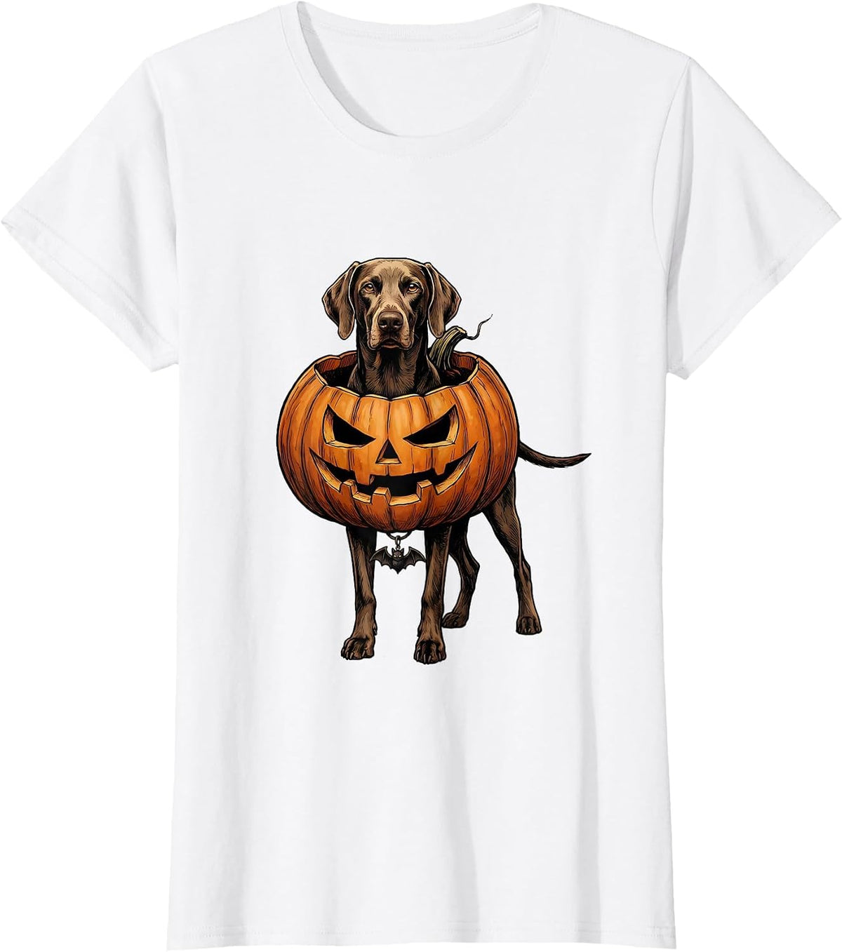 Women's Sleek Weimaraner Hollowed Pumpkin Halloween Dog Lover Humor T-Shirt - White