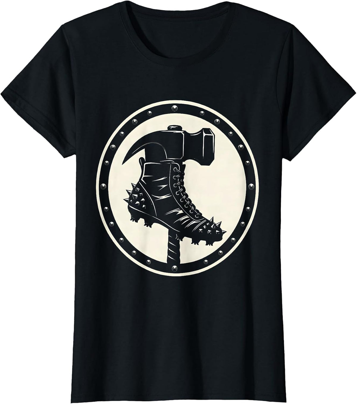Women's Rugby War Hammer Boot Graphic Design T-Shirt - Black