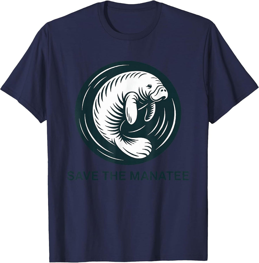 Manatee Lover Funny Manatee Save The Sea Cow T-Shirt - Navy Blue