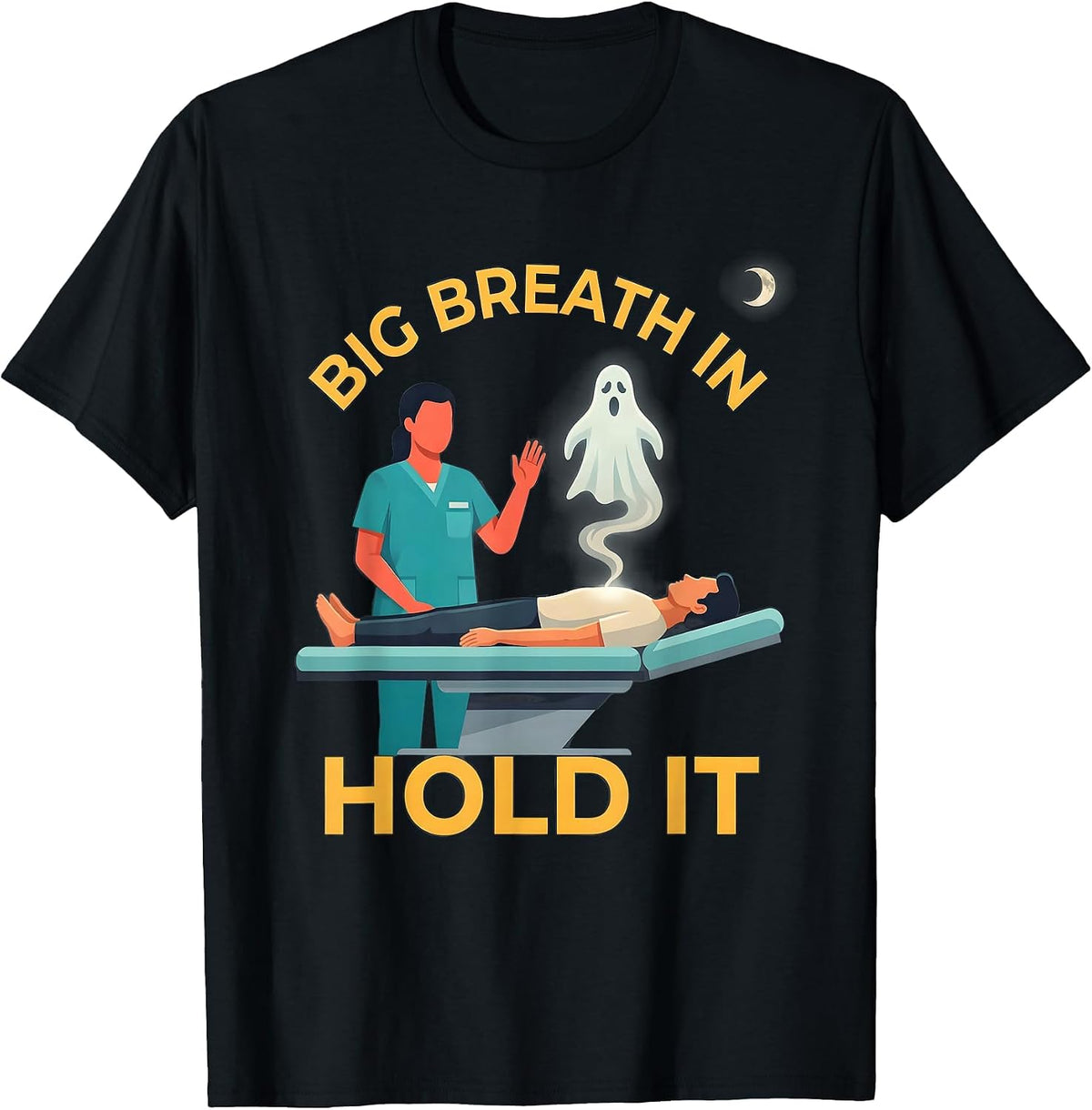 Men's Big Breath In, Hold It Funny Radiology Tech Halloween Humor T-Shirt - Black