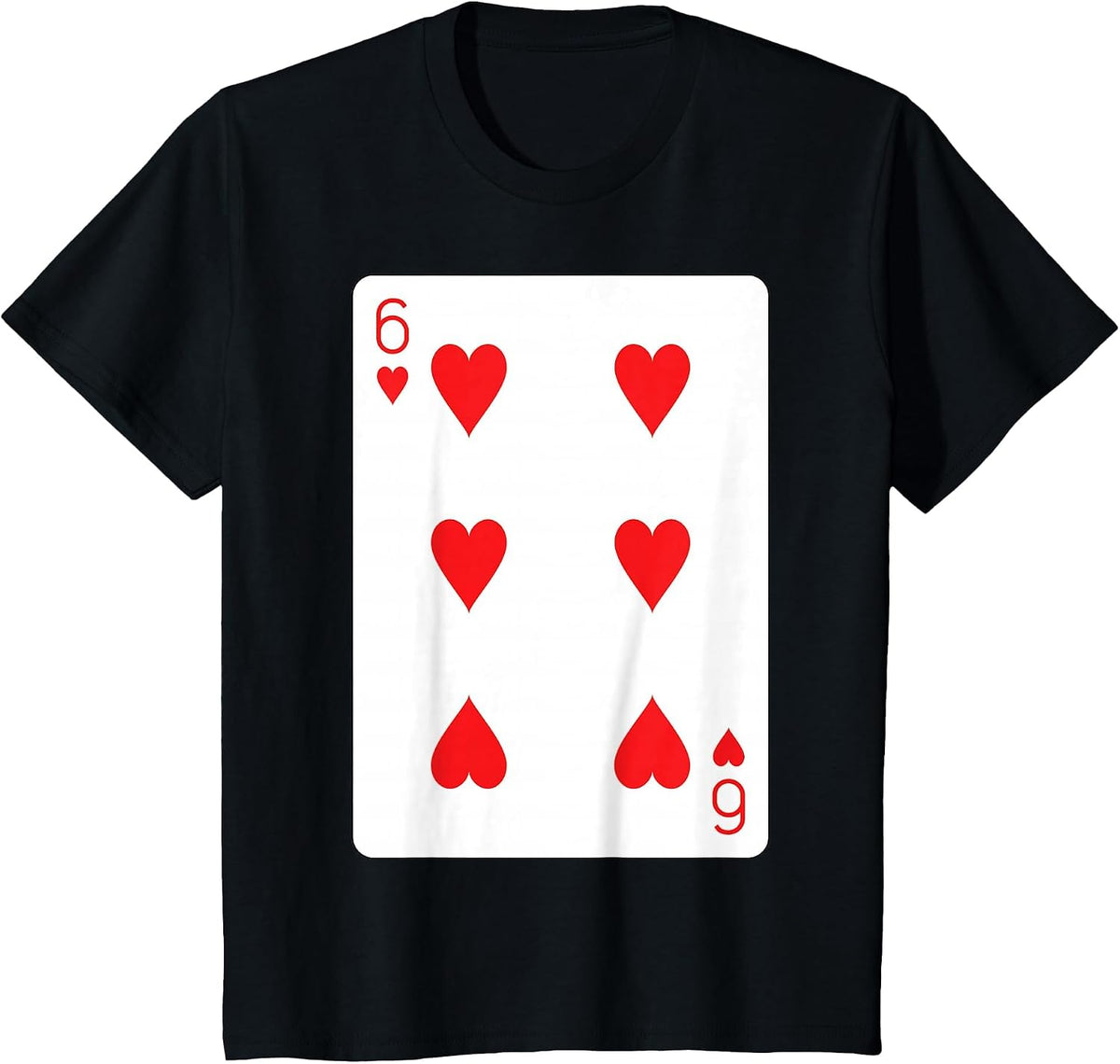 Six of Hearts Playing Card T-Shirt - Black