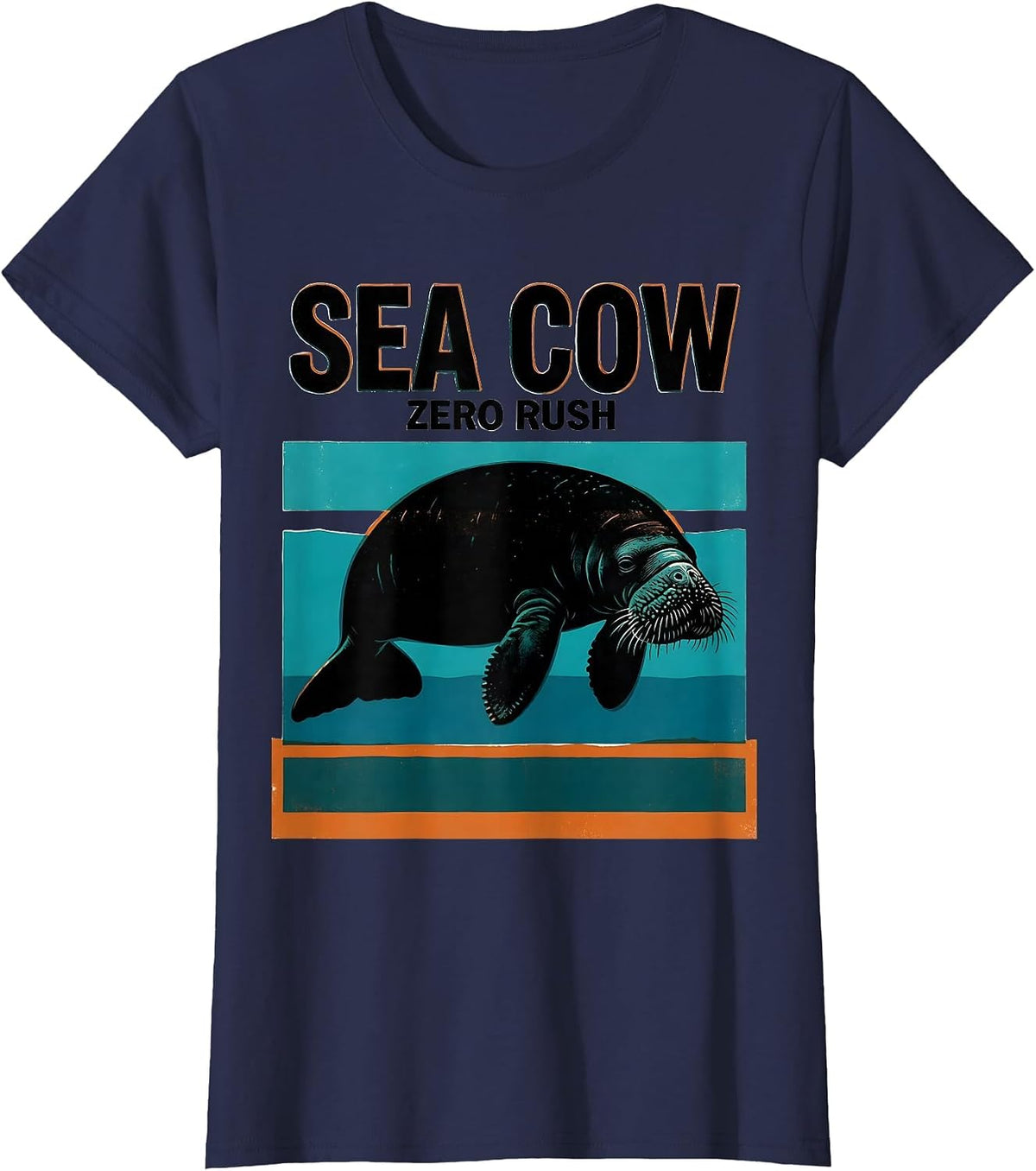 Women's Sea Cow Zero Rush Funny Manatee Lover Ocean Animal Humor T-Shirt - Navy Blue