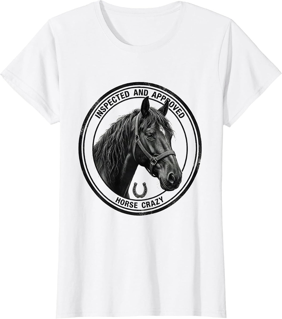 Women's Inspected And Approved: Horse Crazy Monochromatic Equestrian T-Shirt - White