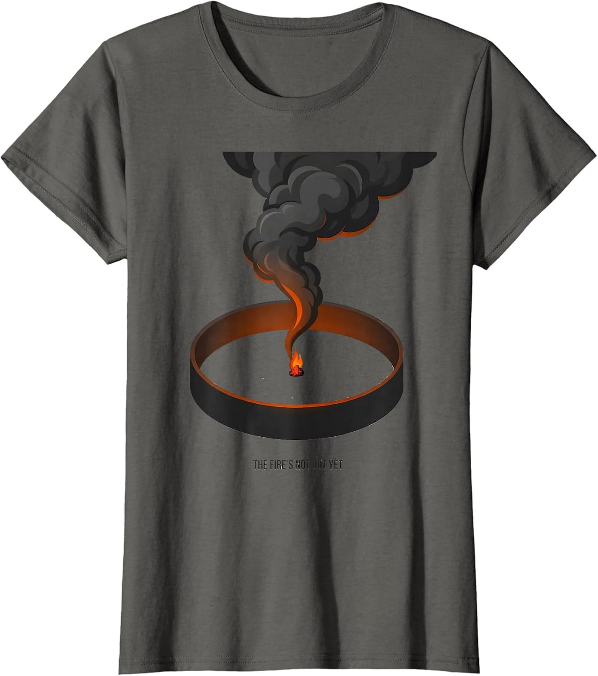 Women's The Fire's Not Out Yet Funny Camping RV Hiking Pun Humor T-Shirt - Asphalt Grey