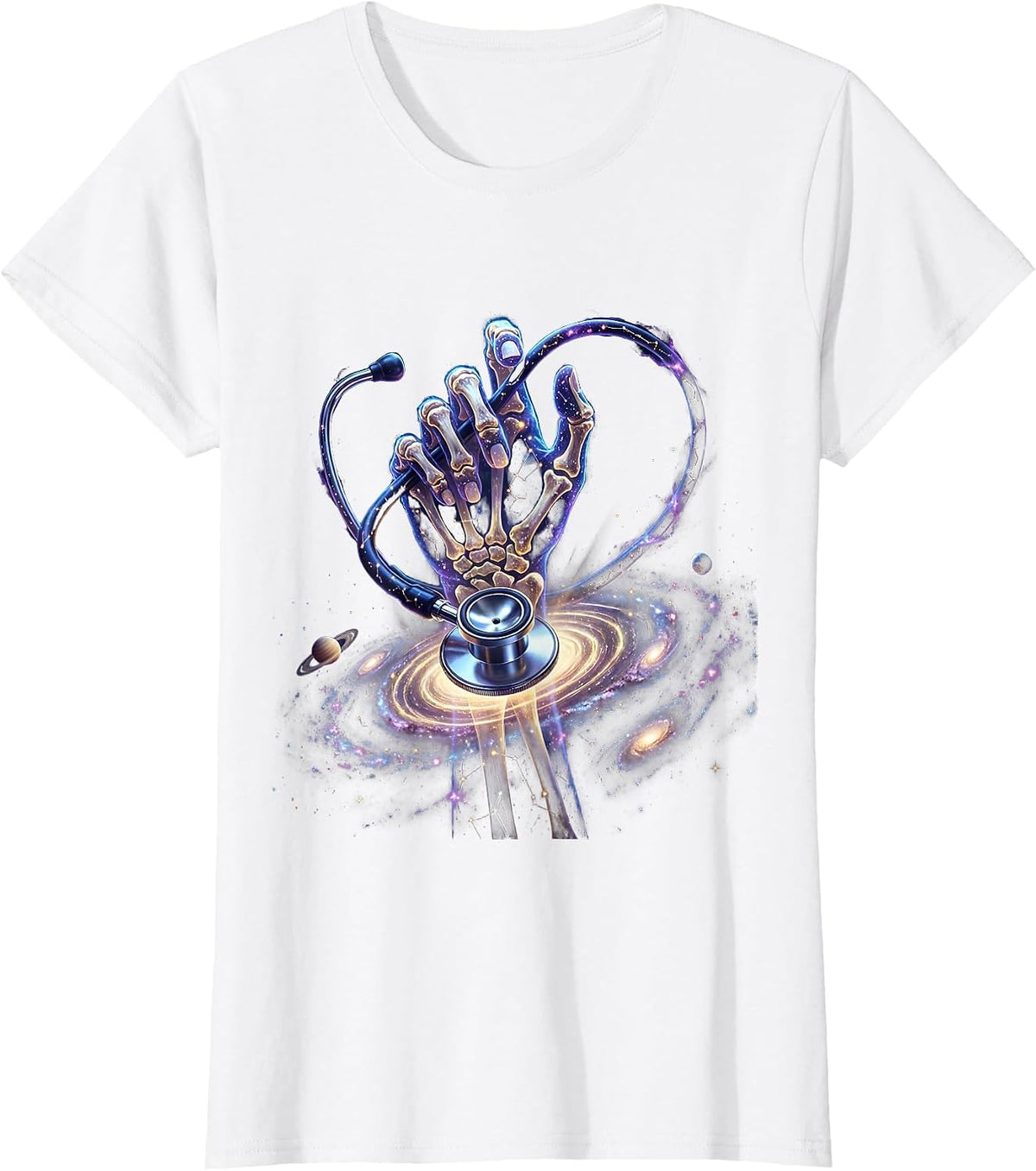 Women's Skeletal Hand Stethoscope Radiology Graphic T-Shirt - White