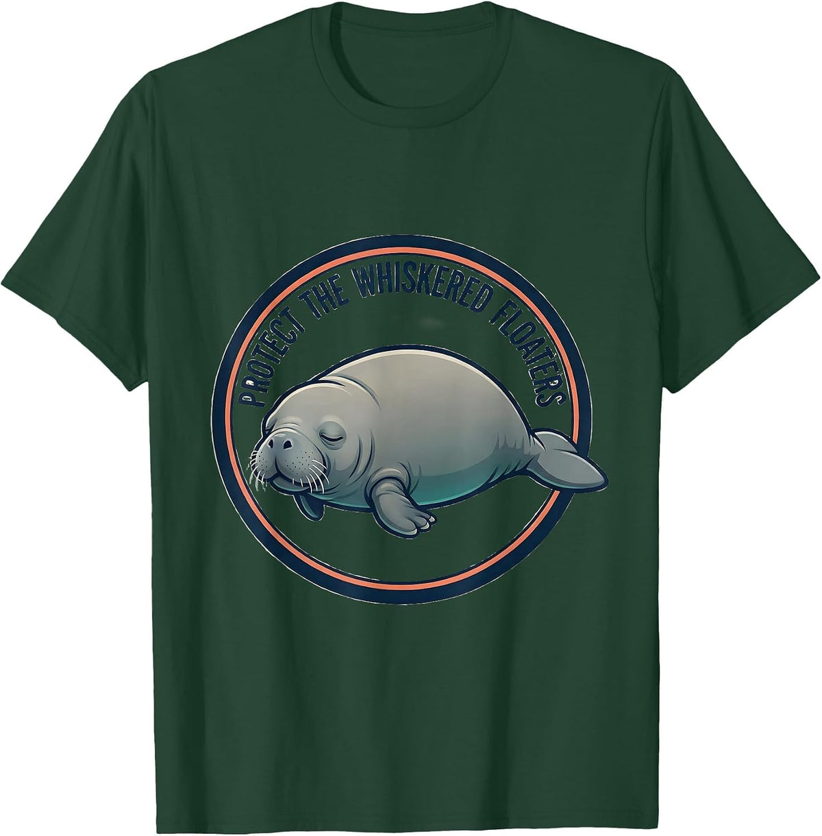 Men's Protect The Whiskered Floaters Funny Manatee Lover Crystal T-Shirt - Dark Green