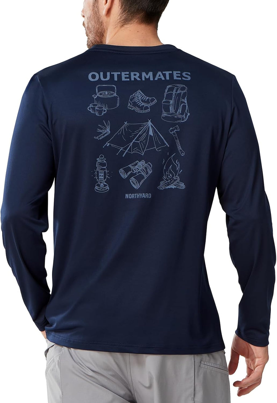 NORTHYARD Men's Hiking Graphic Shirts Long Sleeve UPF 50+ Fishing T-Shirt - Navy
