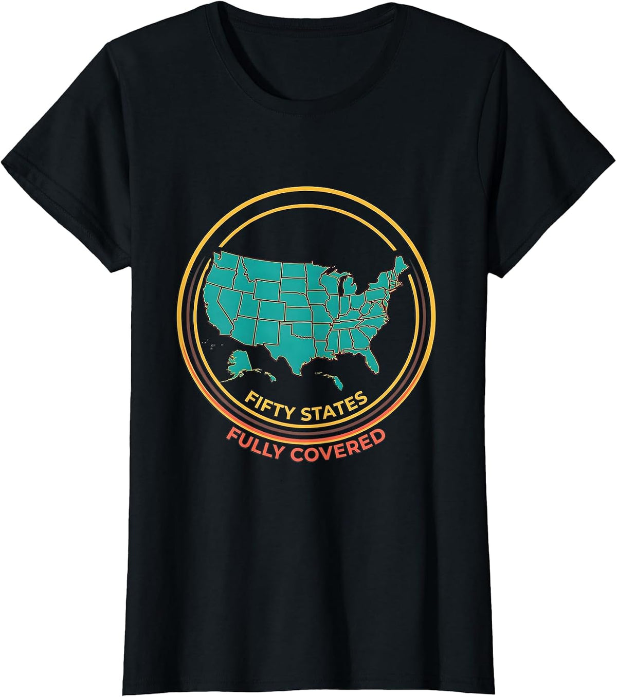 Fifty States Fully Covered Geography Enthusiast Patriotic T-Shirt - Black