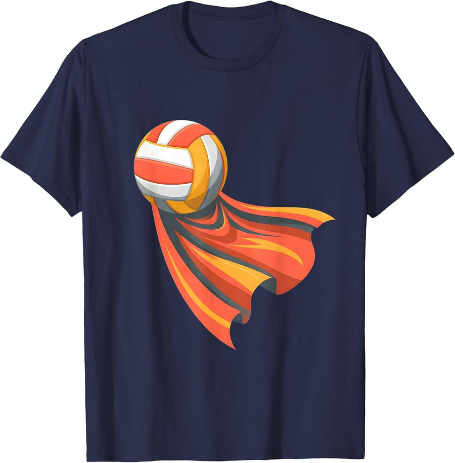 Volleyball Mom Superhero Cape Graphic Tee T-Shirt - Navy Blue
