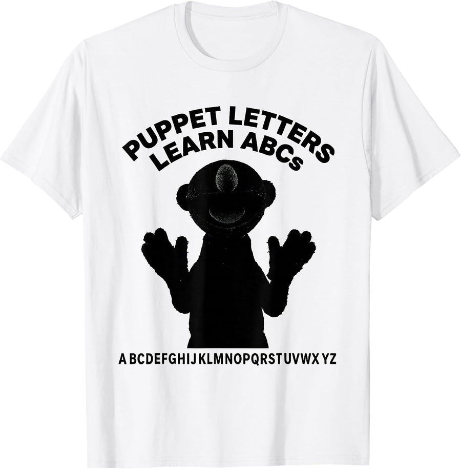 Men's Puppet Letters Learn ABCs Educational Teacher Preschool T-Shirt - White