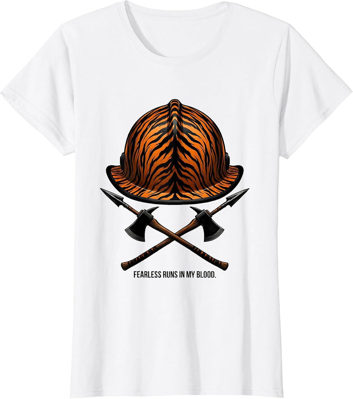 Fearless Runs In My Blood Firefighter Design T-Shirt - White