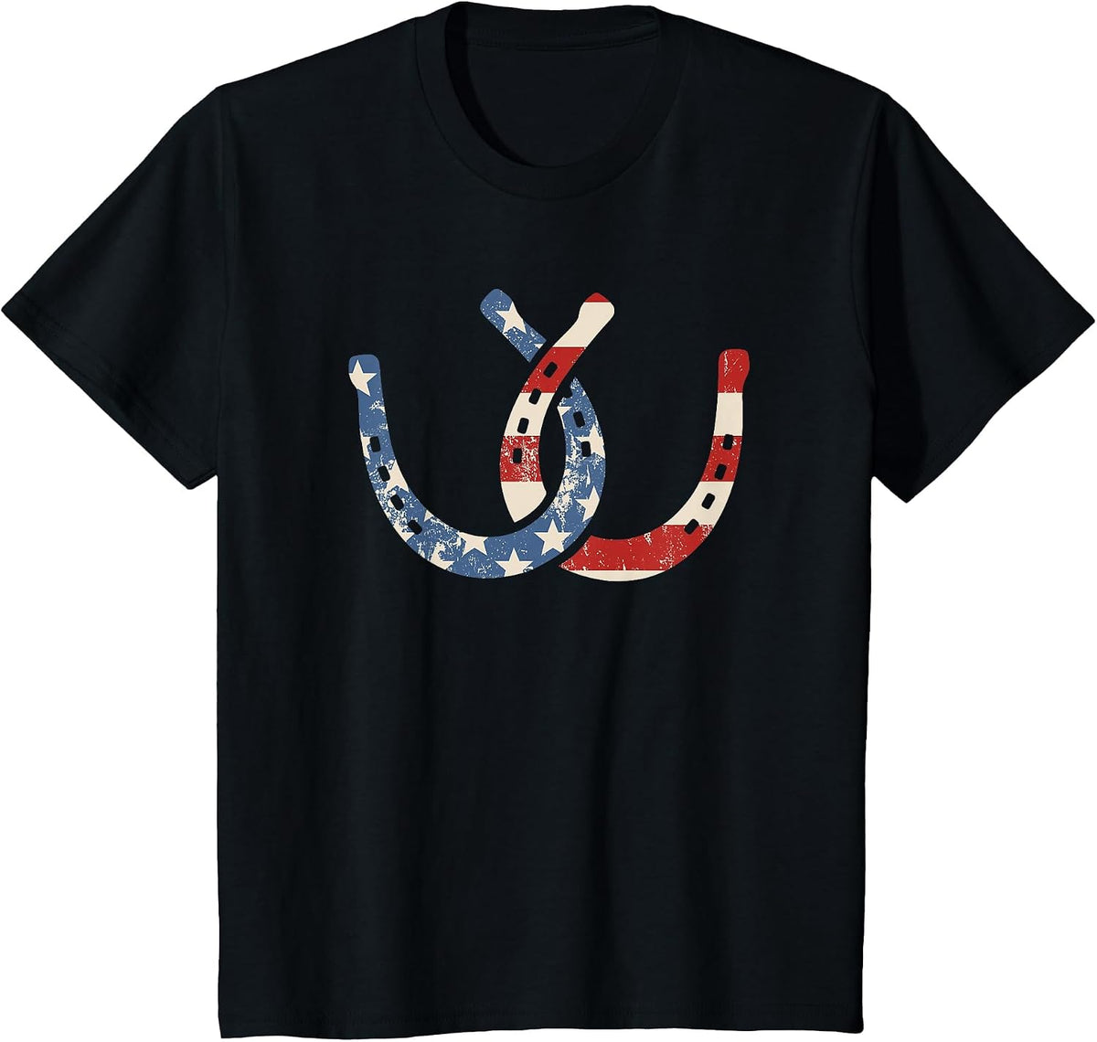 Horseshoe Flag July 4th Horseback Riding Horse Equestrian T-Shirt - Black