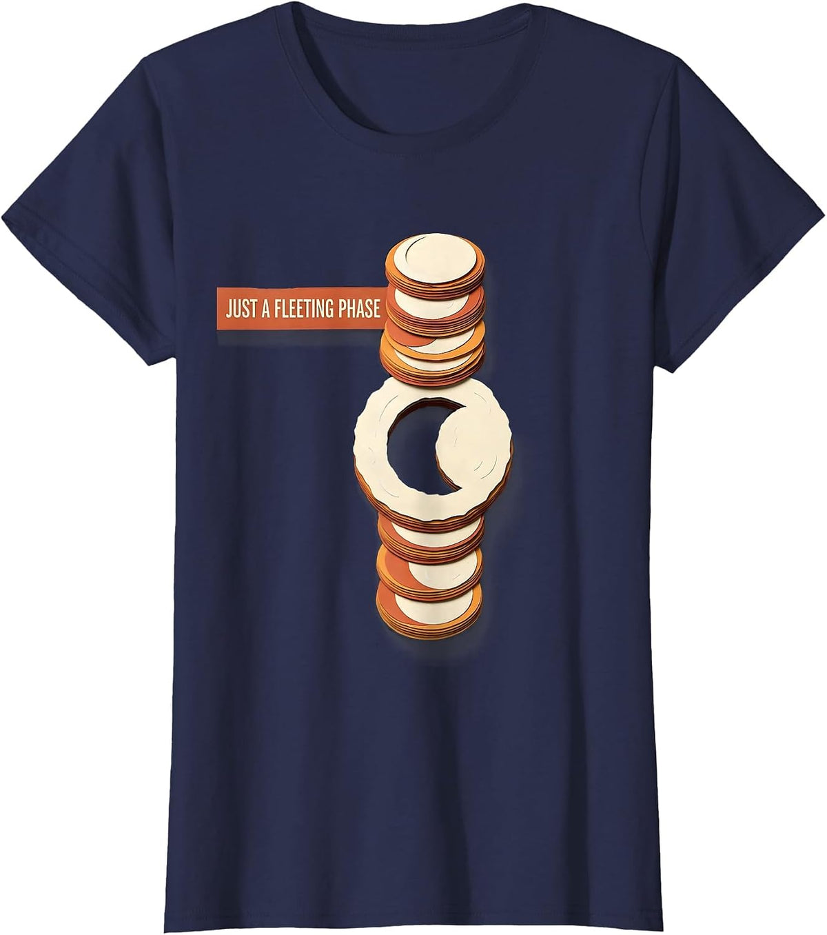 Women's Just A Fleeting Phase Paper Cutout Lunar Cycle Astronomy T-Shirt - Navy Blue