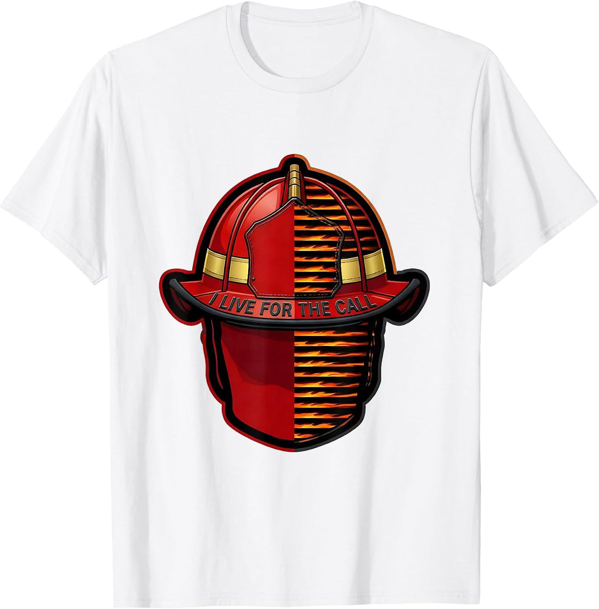 Men's I Live For The Call Firefighter Graphic Design T-Shirt - White