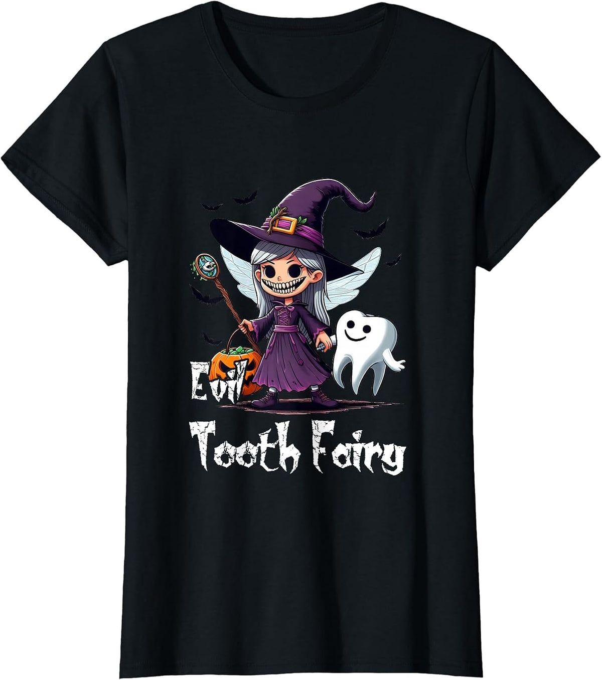 Devil Tooth Fairy Halloween Costume Witch Tooth Scary Dental T-Shirt - Black