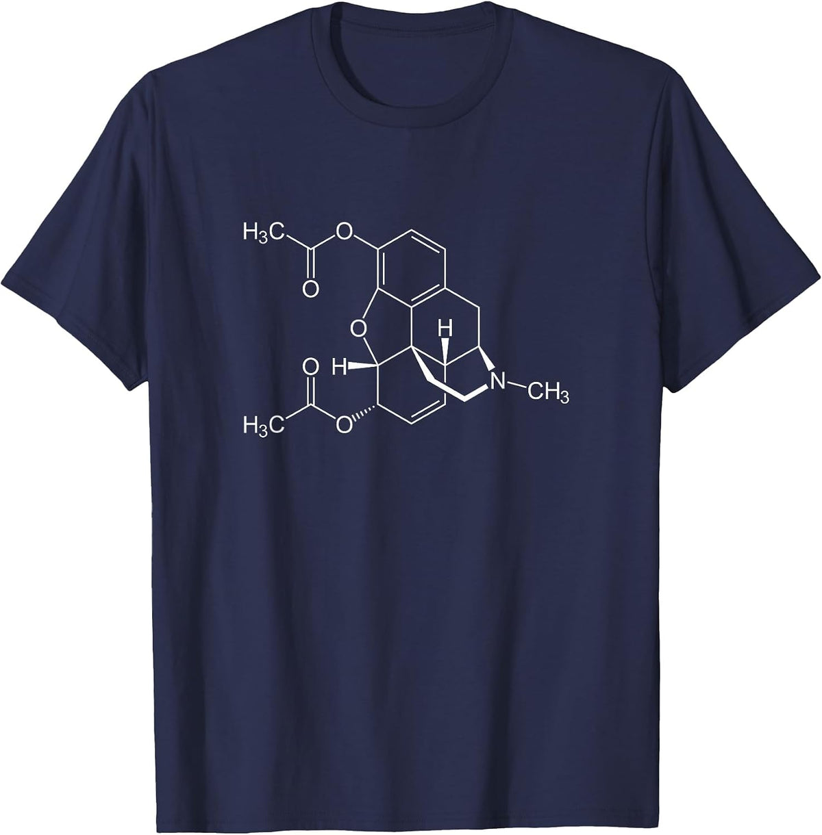 Heroin Molecule C21H23NO5 - Chemistry T-Shirt - Navy Blue