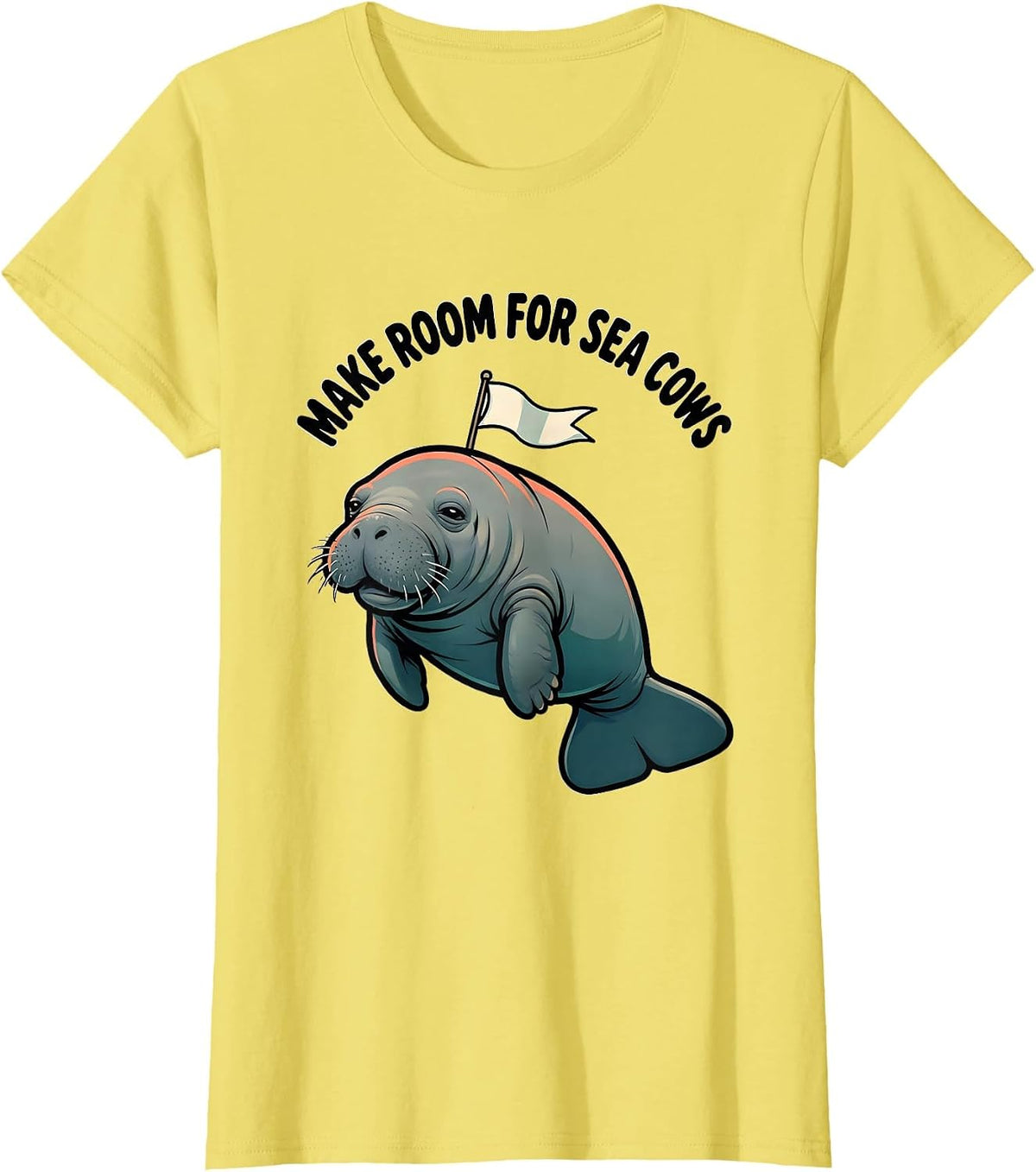 Make Room For Sea Cows Cartoon Manatee Sea Animal Lover T-Shirt - Lemon Yellow