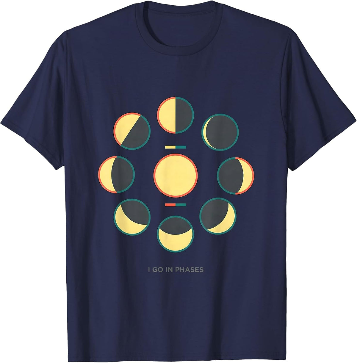 Men's I Go In Phases Flat Vector Lunar Phase Astronomy Science T-Shirt - Navy Blue
