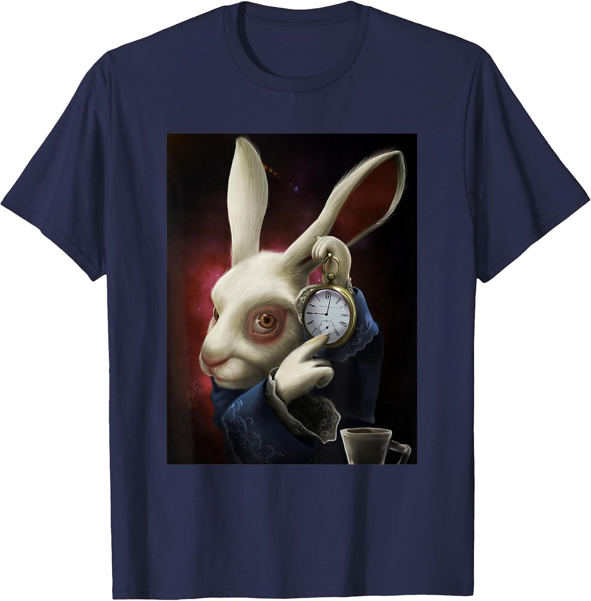 White Rabbit Pointing At Clock Meme T-Shirt - Navy Blue