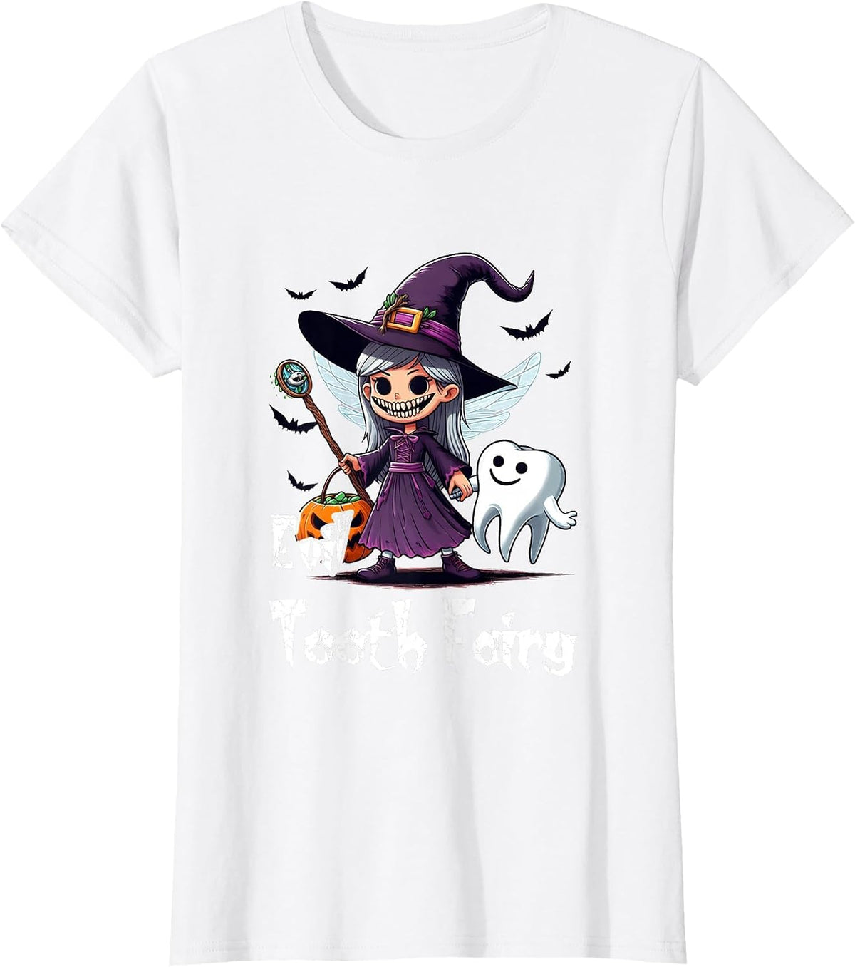 Devil Tooth Fairy Halloween Costume Witch Tooth Scary Dental T-Shirt - White