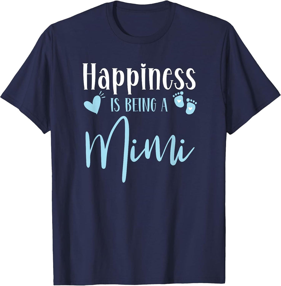 Happiness is Being A Mimi Baby Boy Announcement Birthday T-Shirt - Navy Blue