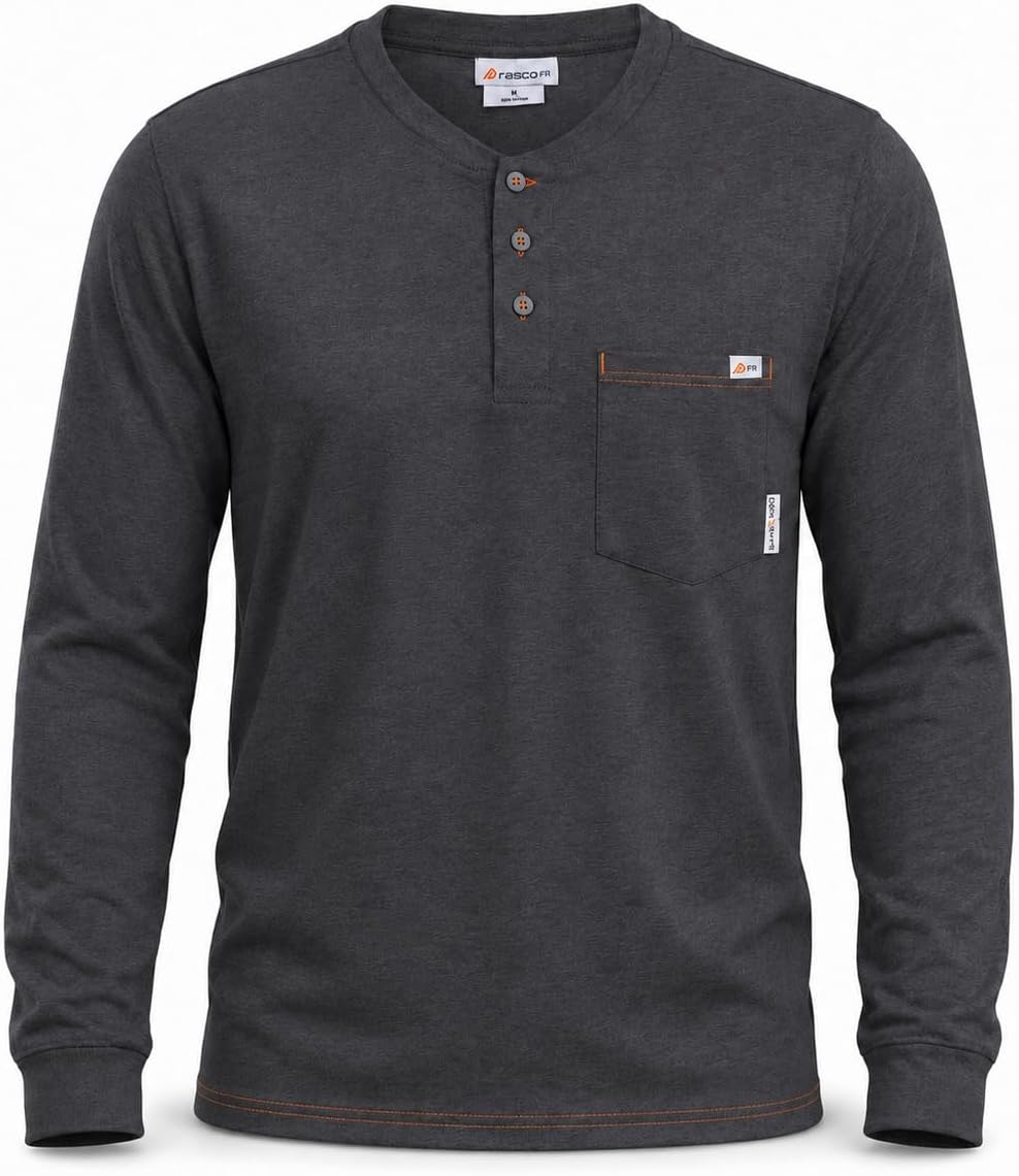 Rasco Flame Resistant Henley T-Shirt, Lightweight FR Shirts for Men - Charcoal