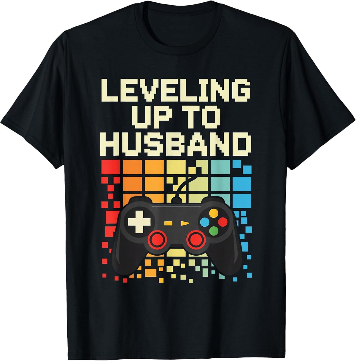 Leveling Up to Husband Funny Video Game Gamer Engagement T-Shirt - Black