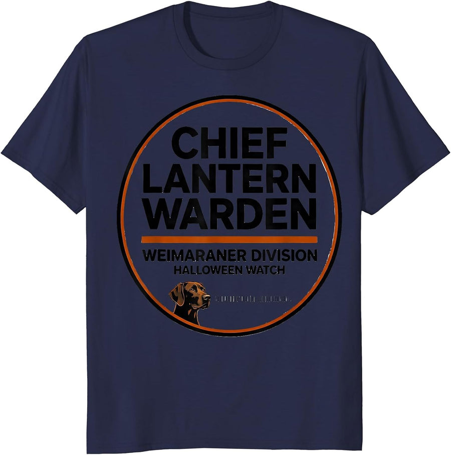 Chief Lantern Warden, Weimaraner Division, Halloween Watch T-Shirt - Navy Blue