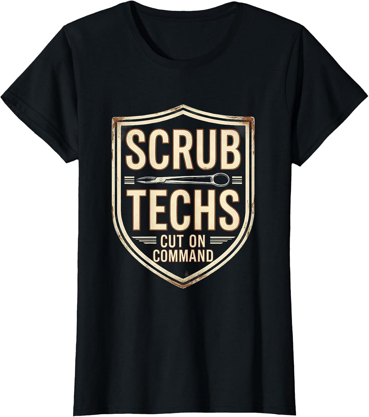 Women's Scrub Techs Cut On Command Vintage Surgical Tech Humor T-Shirt - Black