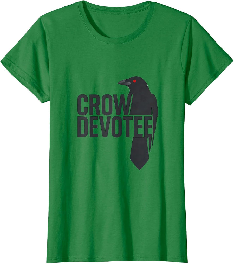 Women's Crow Devotee Minimalist Crow Bird Gothic Nature Art T-Shirt - Kelly Green