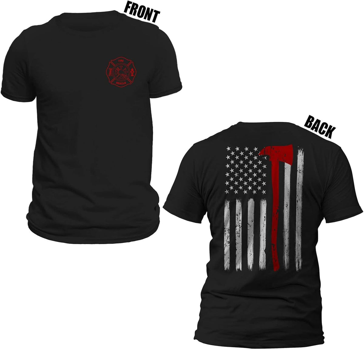 Thin Red Line Flag Axe Design USA Firefighter Mens T-Shirt - Black