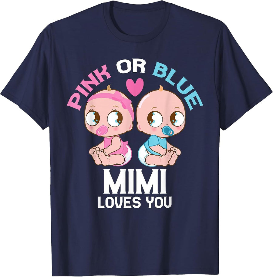 Pink or Blue Mimi Loves You Cute Baby Boy Girl Family 2026 T-Shirt - Navy Blue