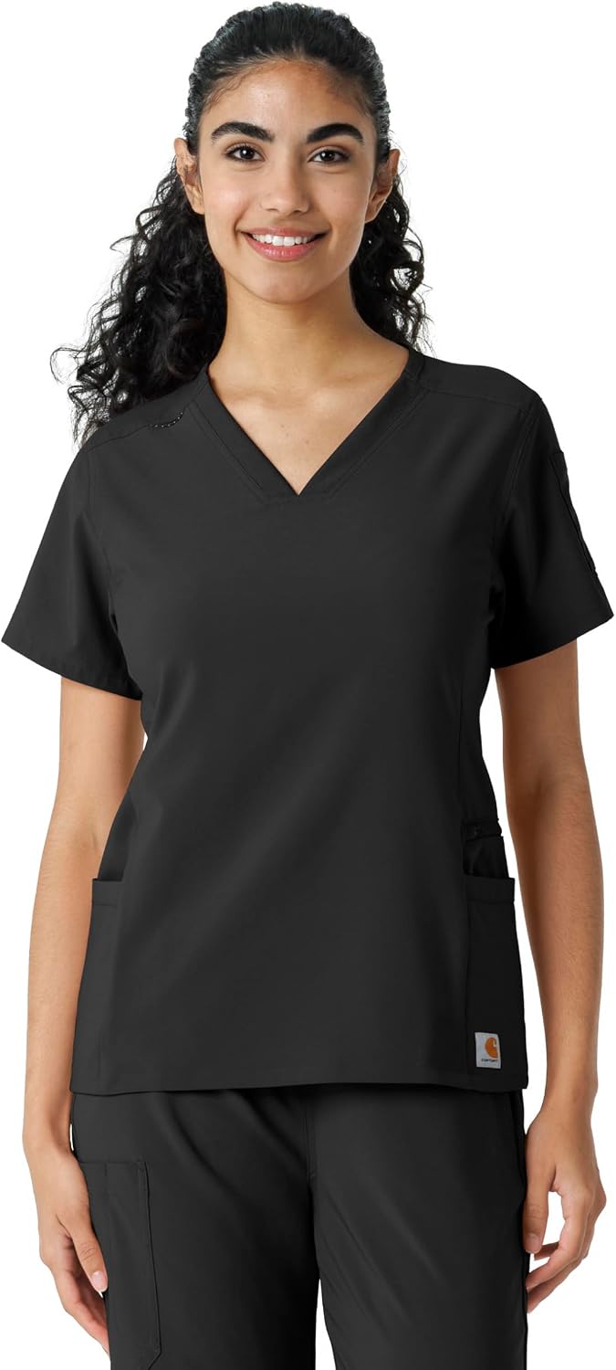 Carhartt Scrubs C13310 Women's Cross-Flex Modern Fit Oversized V-Neck Top - Black