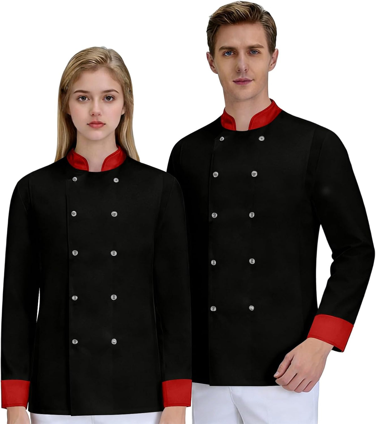 Unisex Chef Coat Works Jacket Chefs Shirts Kitchen Long Sleeve Classic Tshirt Solid Tops With Pockets - 02-black