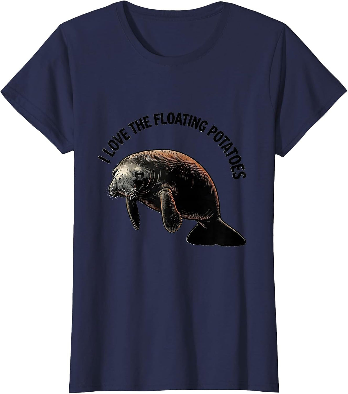 Women's I Love The Floating Potatoes Funny Manatee Sea Animal Lover T-Shirt - Navy Blue