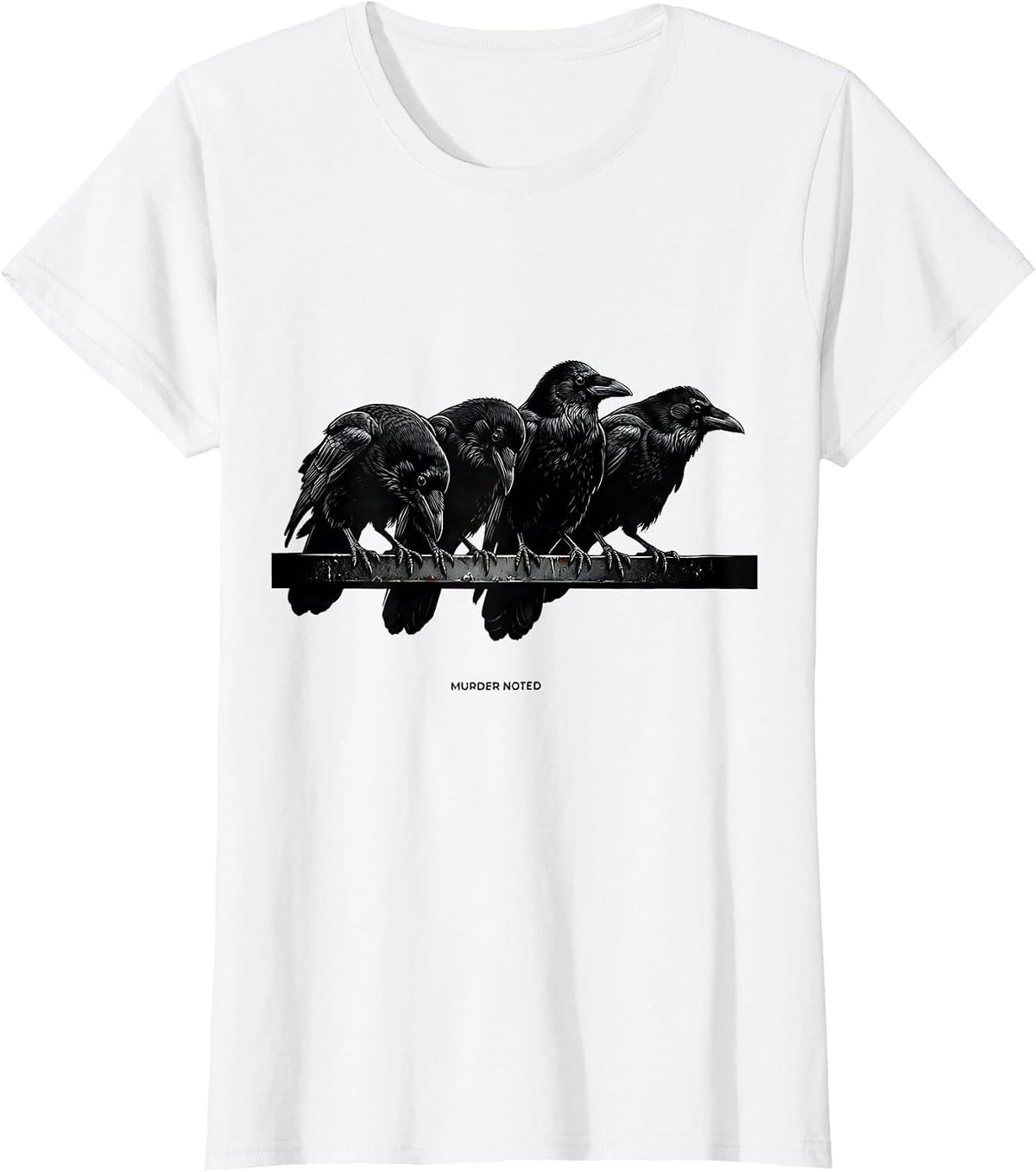 Murder Noted Monochromatic Crow Dark Humor Gothic Bird Lover T-Shirt - White