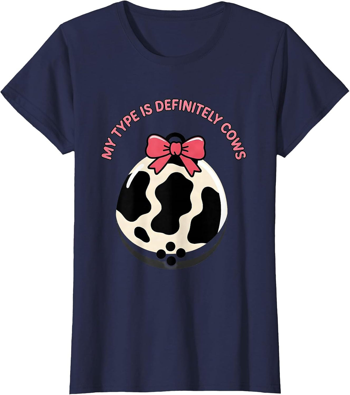 Women's My Type Is Definitely Cows Cute Cow Print Bow Pattern T-Shirt - Navy Blue