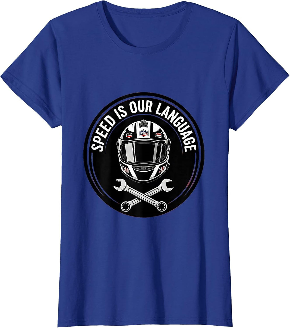 Women's Speed Is Our Language Pit Crew Racing Design T-Shirt - Royal Blue