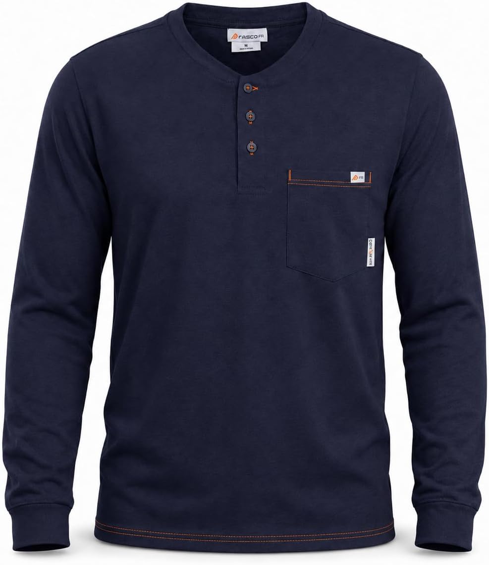 Rasco Flame Resistant Henley T-Shirt, Lightweight FR Shirts for Men - Navy