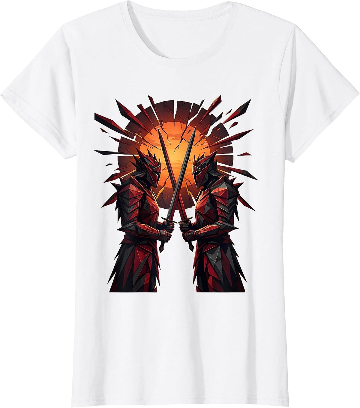Samurai Crossing Blades at Dusk Graphic T-Shirt - White