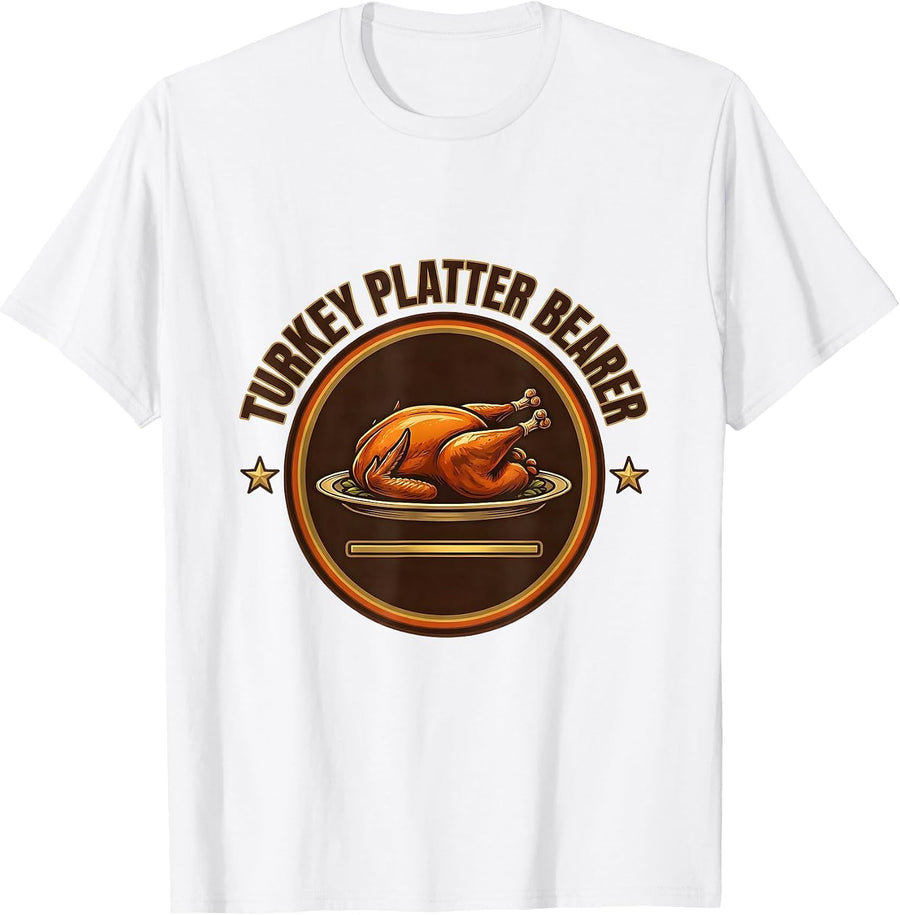Men's Turkey Platter Bearer Funny Thanksgiving Matching Family T-Shirt - White