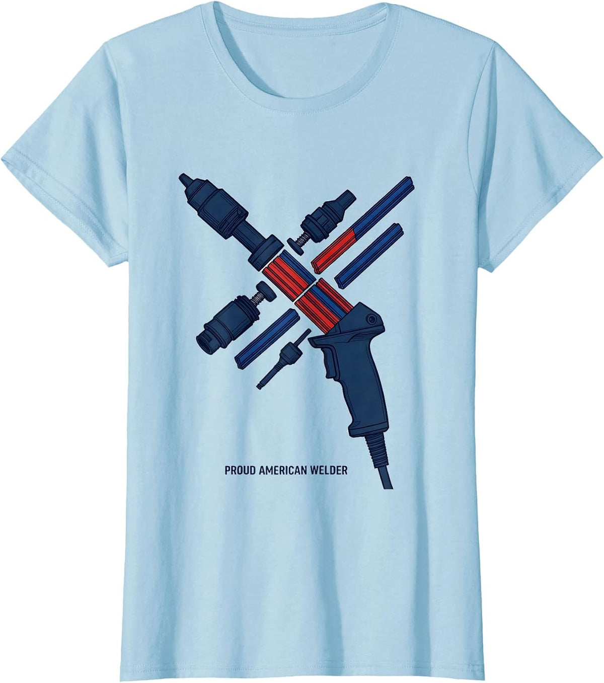 Proud American Welder Exploded MIG Welding Gun Patriotic T-Shirt - Baby Blue