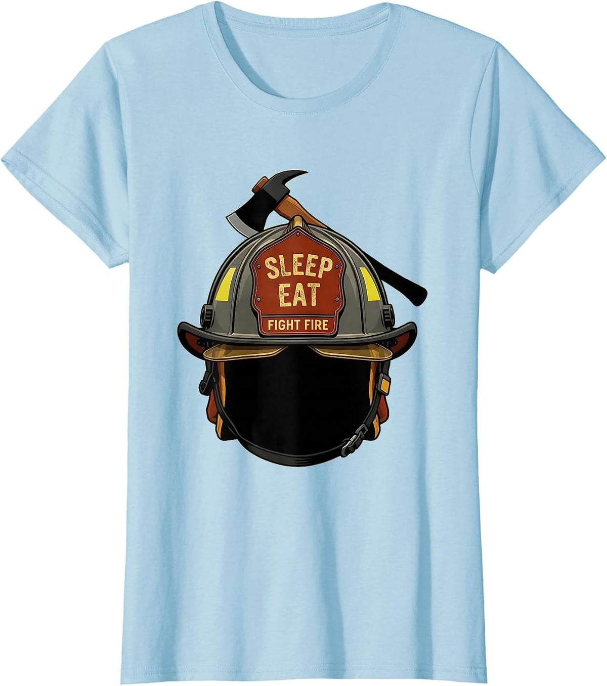 Women's Sleep Eat Fight Fire Firefighter Design T-Shirt - Baby Blue