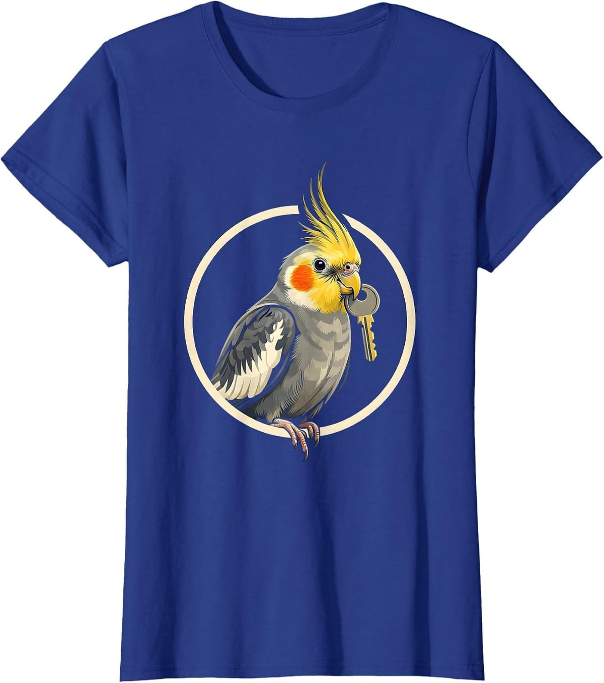 Women's Raised-Crest Cockatiel Emblem Pet Parrot Owner Humor T-Shirt - Royal Blue
