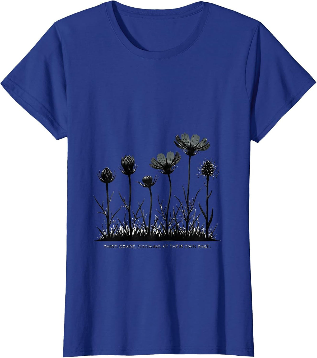 Women's Third Grade Growing At Their Own Pace Wildflower Teacher T-Shirt - Royal Blue