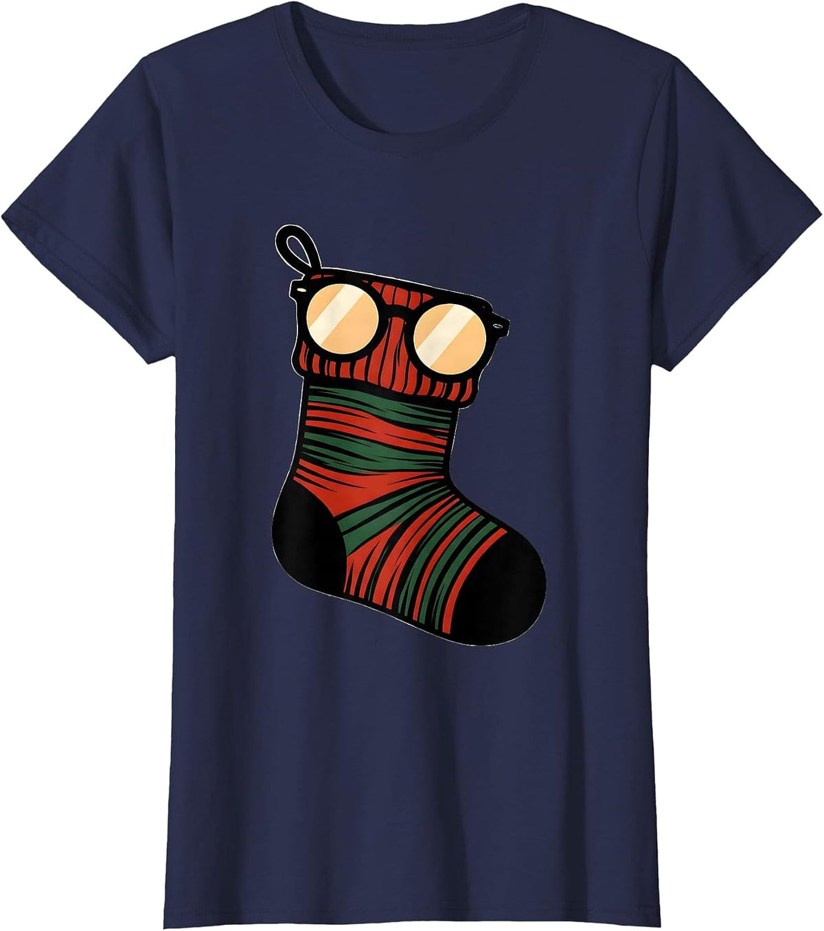 Women's Spectacle Frame Stocking Christmas Optometrist Eye-Care T-Shirt - Navy Blue