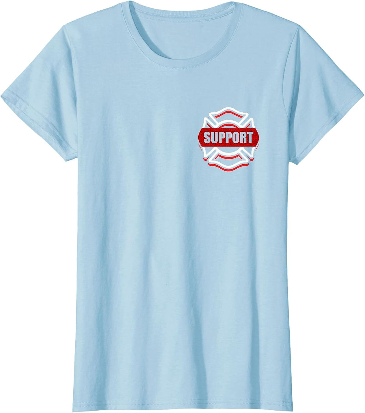 Support Firefighters Red Line Tshirt Front & Back Design T-Shirt - Baby Blue