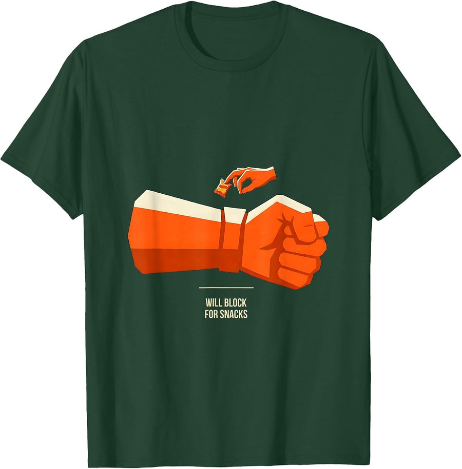 Men's Will Block For Snacks Funny Football Lineman Offensive Line T-Shirt - Dark Green