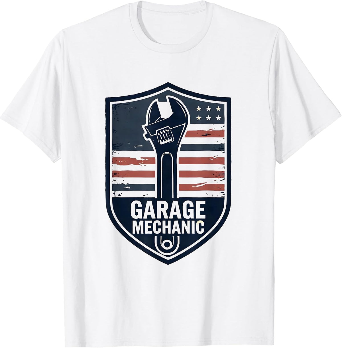 Men's Garage Mechanic Stencil Graphic Patriotic Mechanic Gift T-Shirt - White